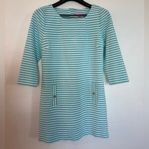 Lilly Pulitzer Aqua and White Striped Long Sleeve Dress